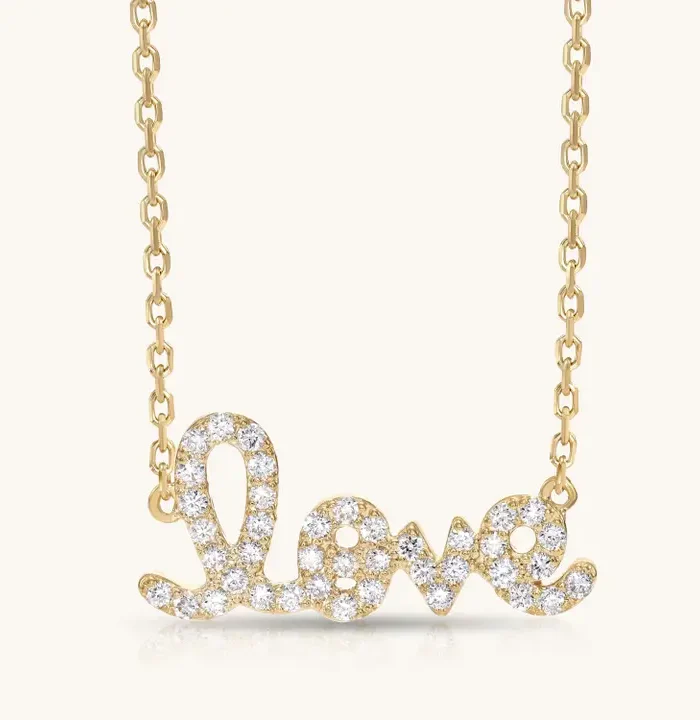 14K Love Necklace Made in Solid Yellow Gold and Diamonds