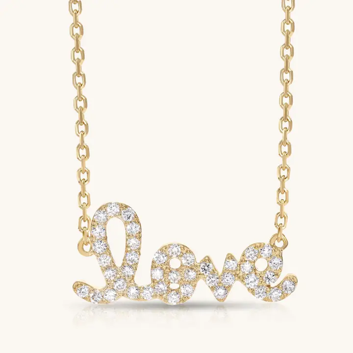 14K Love Necklace Made in Solid Yellow Gold and Diamonds
