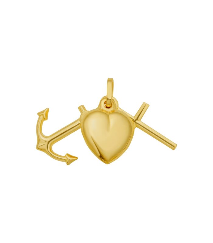 14k Gold Polished Heart and Anchor Pendant