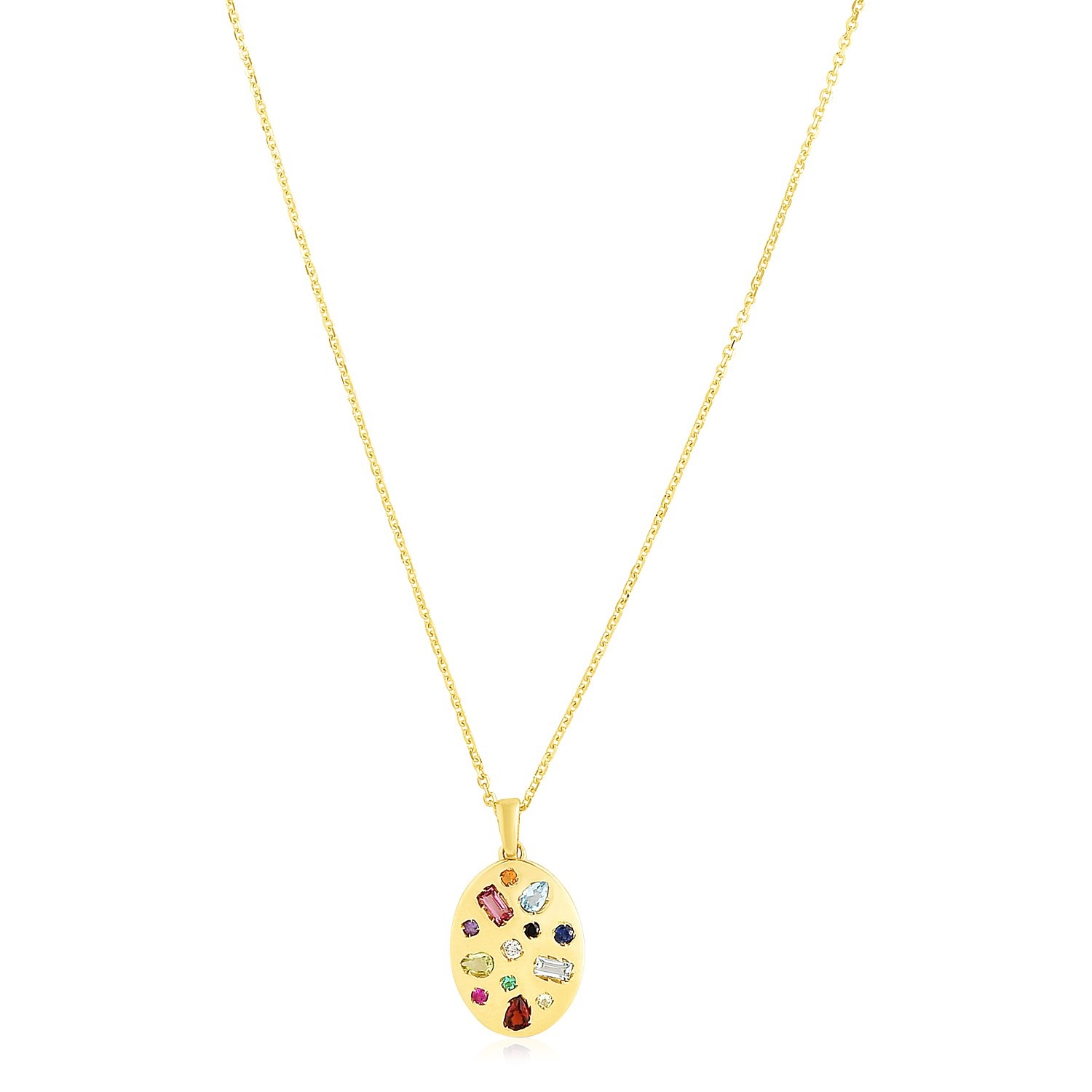 14K Gold Oval Gemstone Necklace