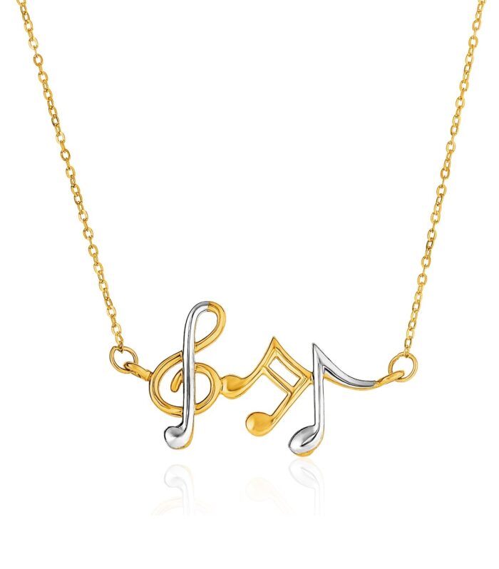 14k Two-Toned Yellow and White Gold Musical Notes Necklace