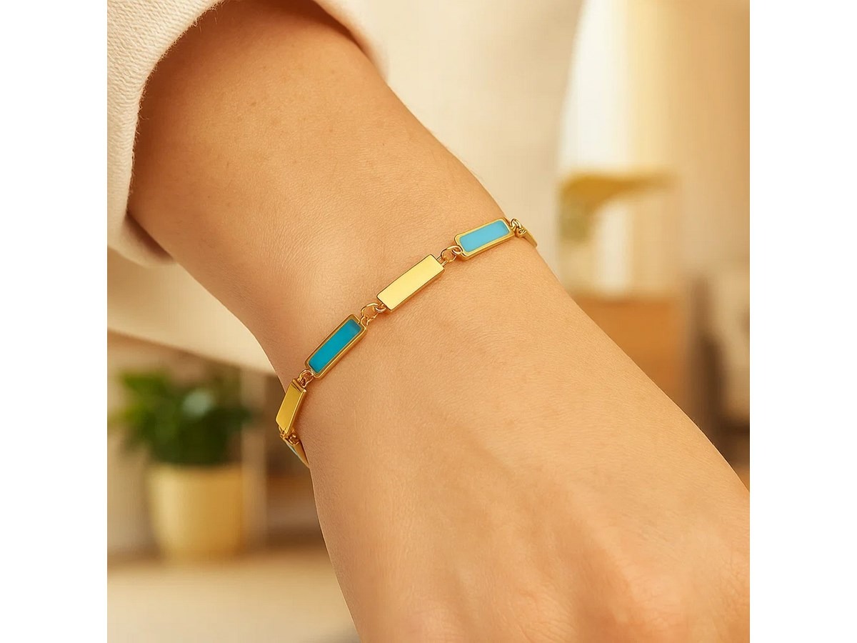 14K Gold Rectangle Links Bracelet - Image 4