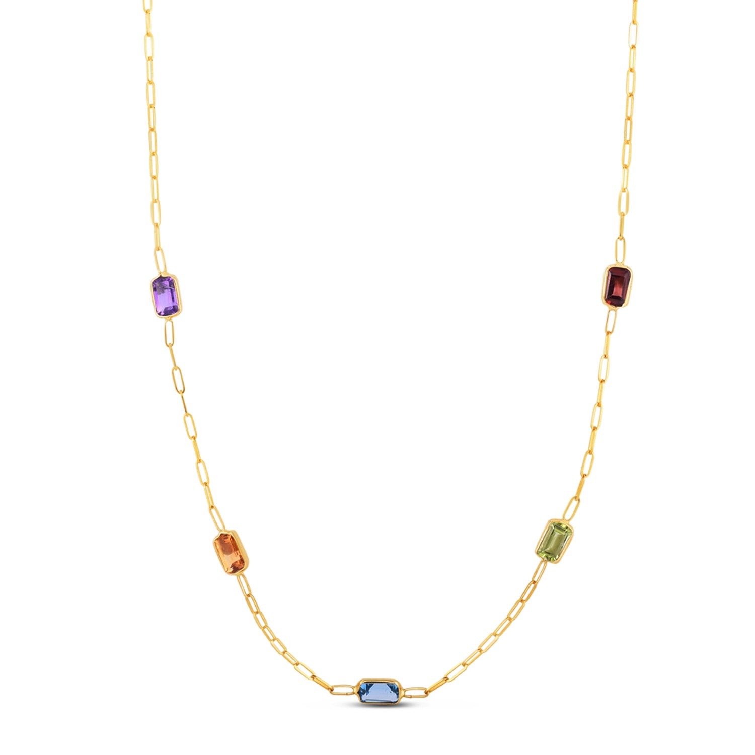 Adjustable 14K Gold Multi colored Gemstone Necklace - Image 3