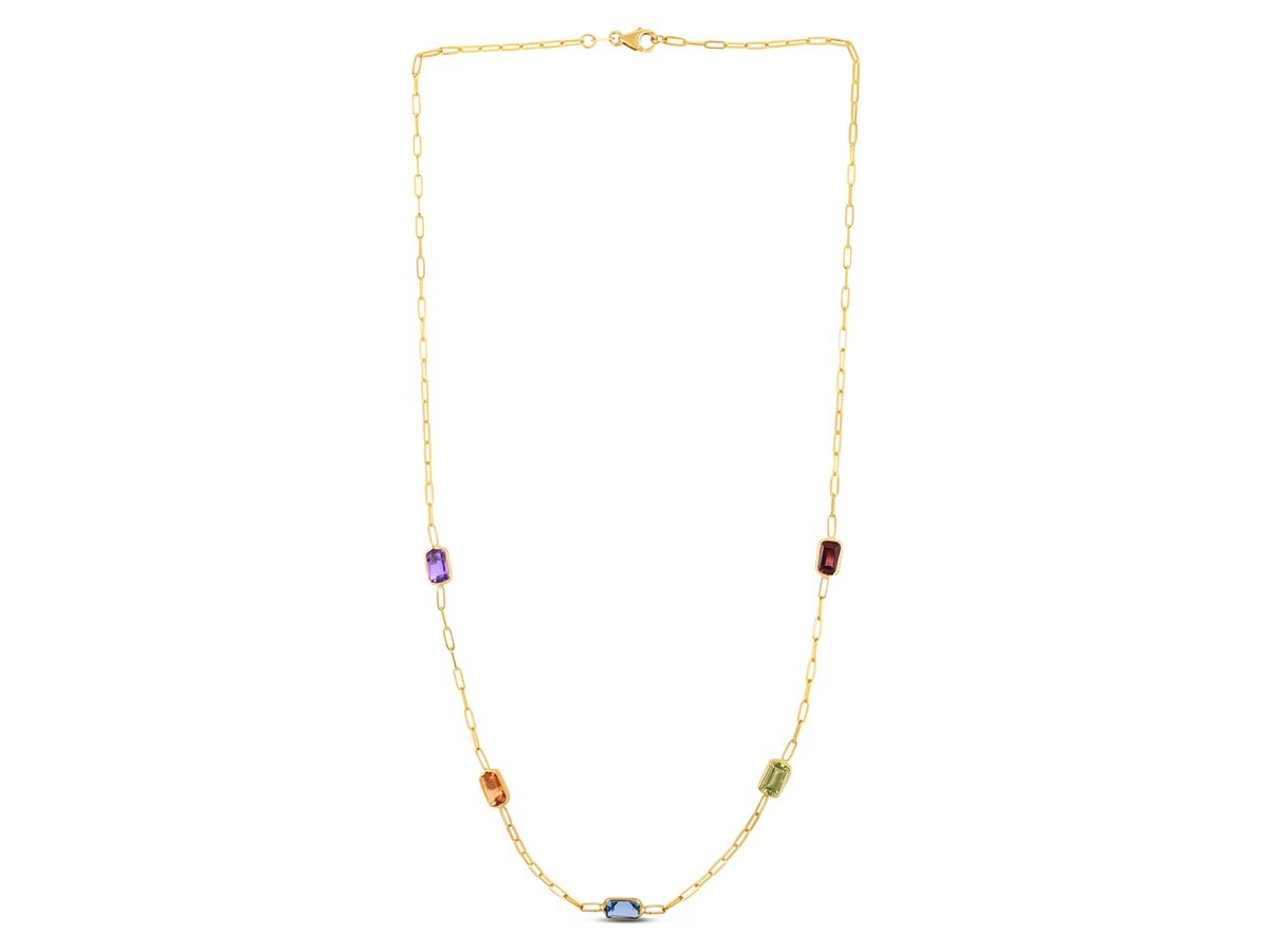 Adjustable 14K Gold Multi colored Gemstone Necklace - Image 4