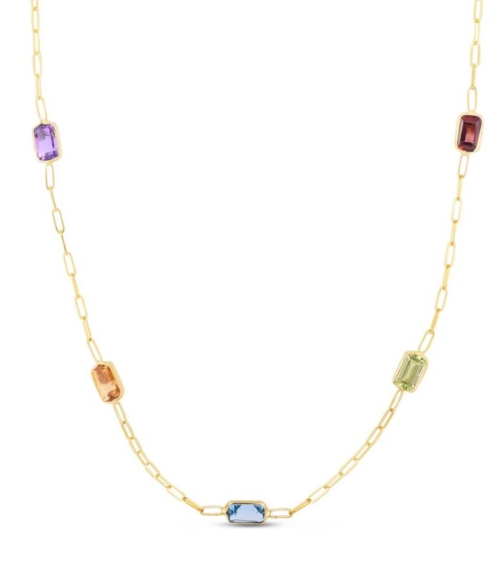 14K Gold Multi Gemstone Necklace (1.50mm)