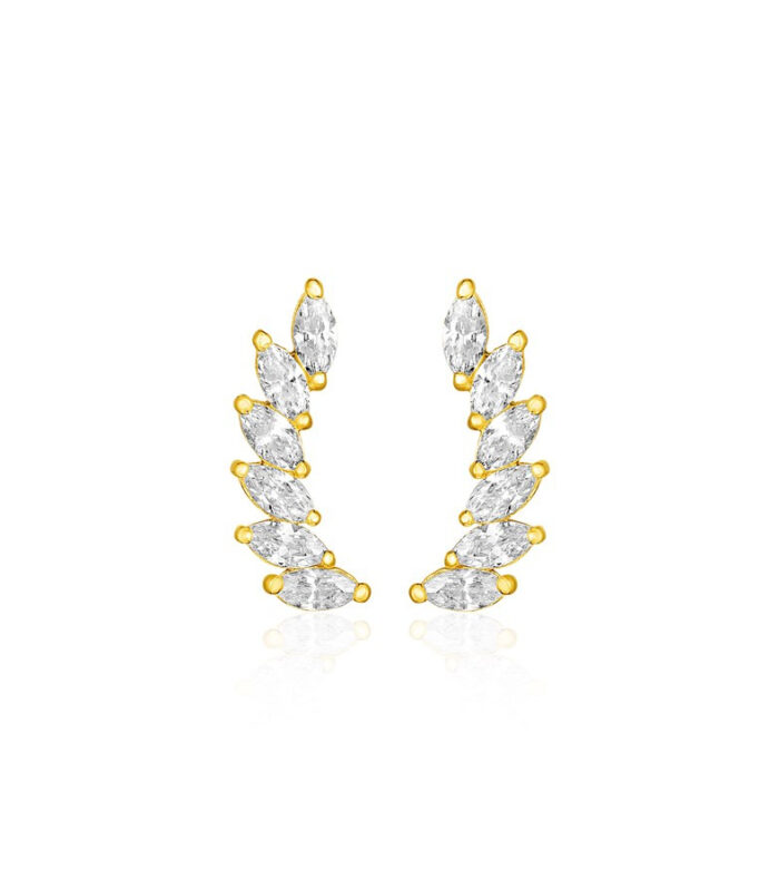 14k Yellow Gold Leaf Motif Climber Marquise Earrings