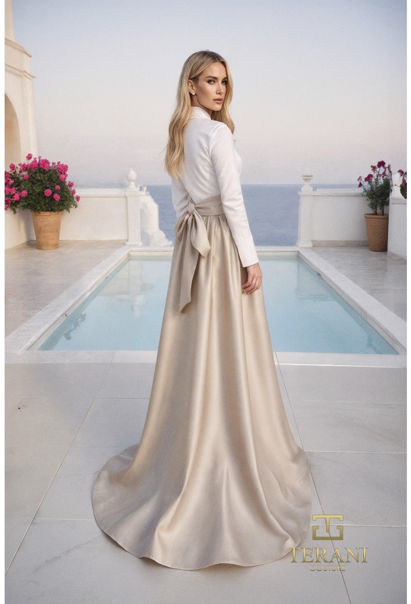 Terani Couture 261E6204 Matte Taffeta A-Line Gown – Collared V-Neck Evening Dress - Image 4