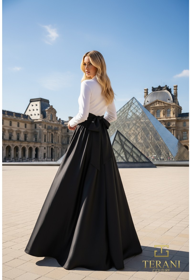 Terani Couture 261E6204 Matte Taffeta A-Line Gown – Collared V-Neck Evening Dress - Image 3