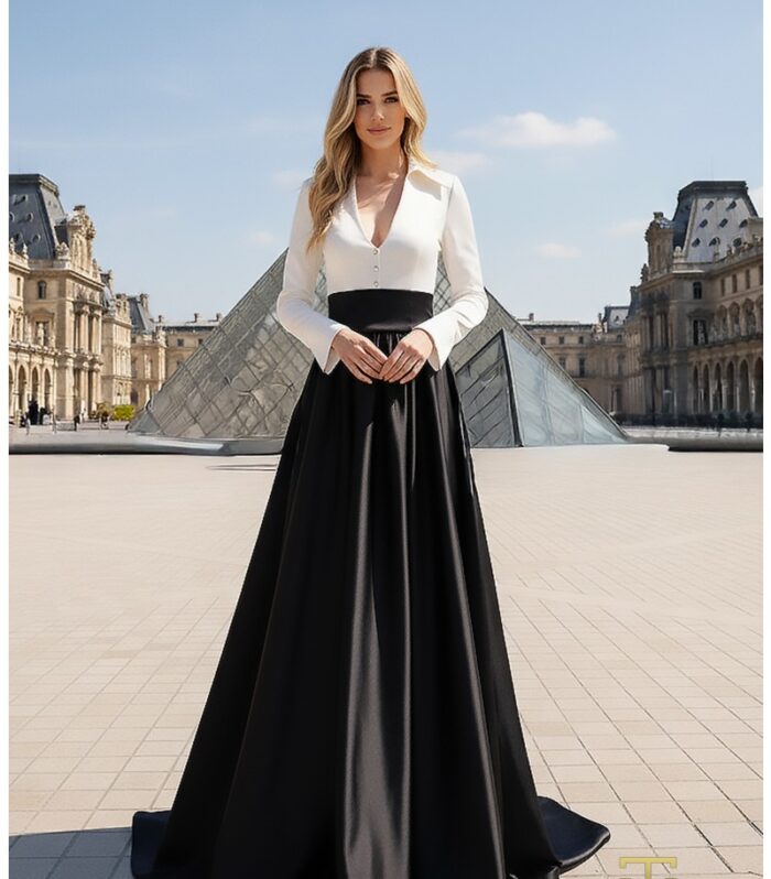 Terani Couture 261E6204 Matte Taffeta A-Line Gown – Collared V-Neck Evening Dress