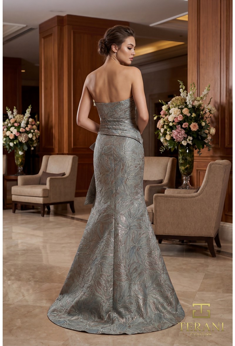 Terani Couture 261E6269 Jacquard Mermaid Gown – Asymmetric Peplum Evening Dress - Image 6