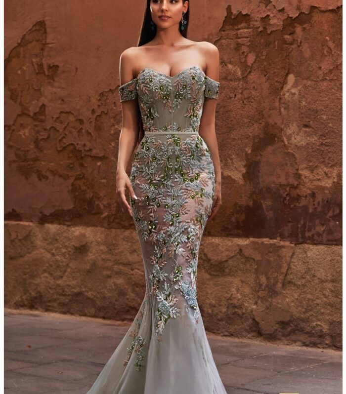 Strapless Embellished Evening Gown