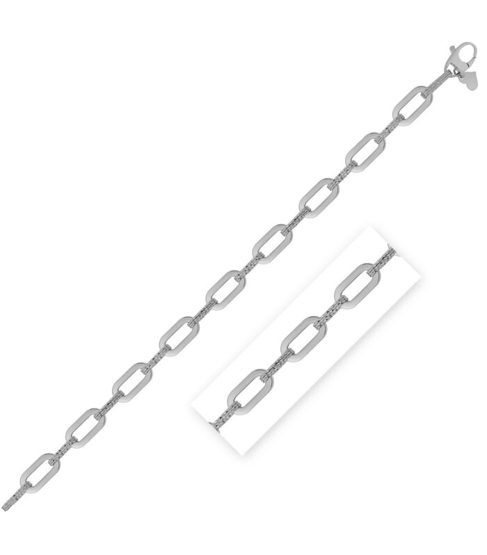 14k White Gold Diamante Paperclip Chain Bracelet (7.00 mm)
