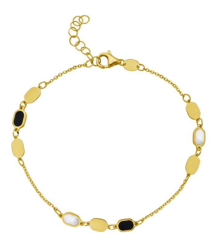 14K Yellow Gold Onyx And MOP Inlay Links Bracelet