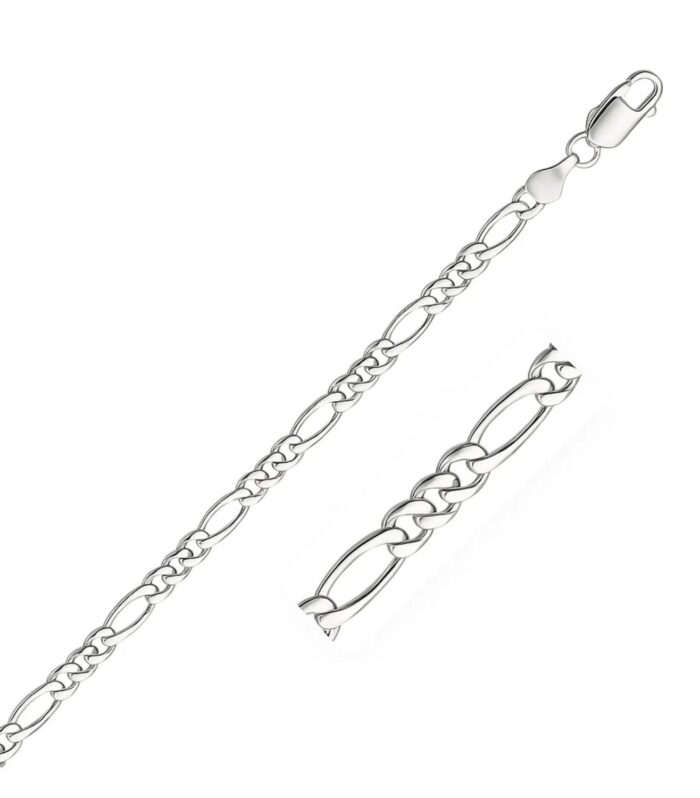 14k White Gold Solid Figaro Bracelet (3.80 mm)
