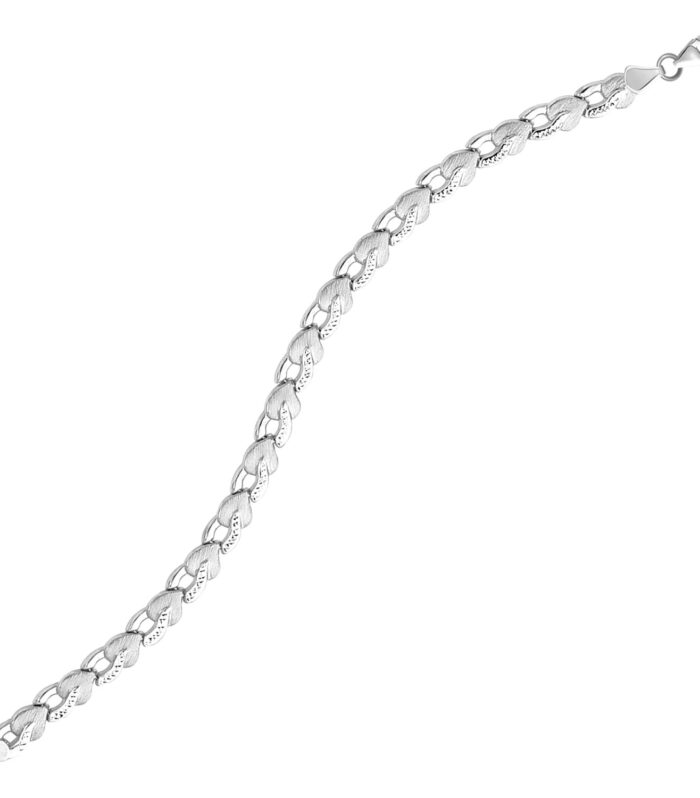 14k White Gold Heart Shape Textured Bracelet (6.35 mm)