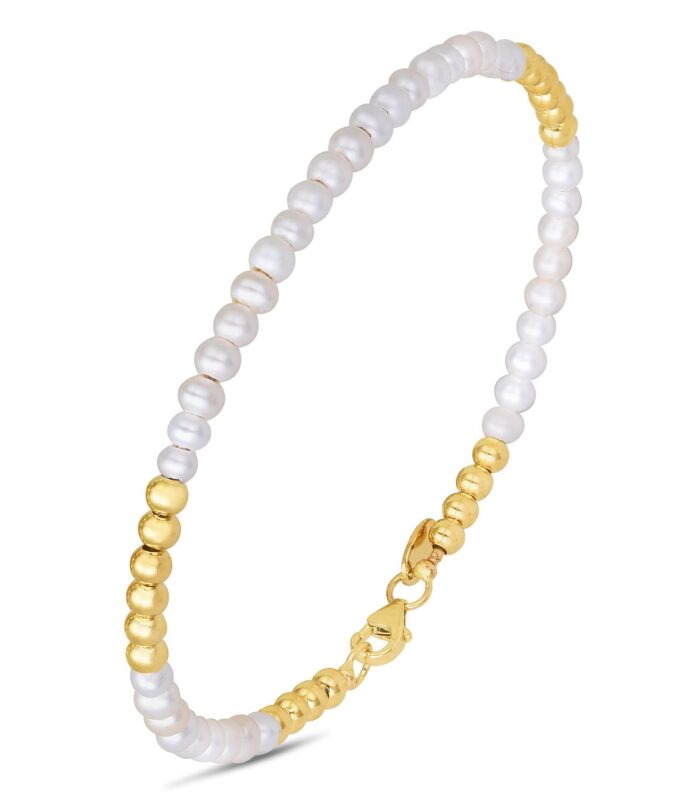 14k Yellow Gold High Polish Freshwater Pearl Pallina Bead Bracelet (2.00 mm)