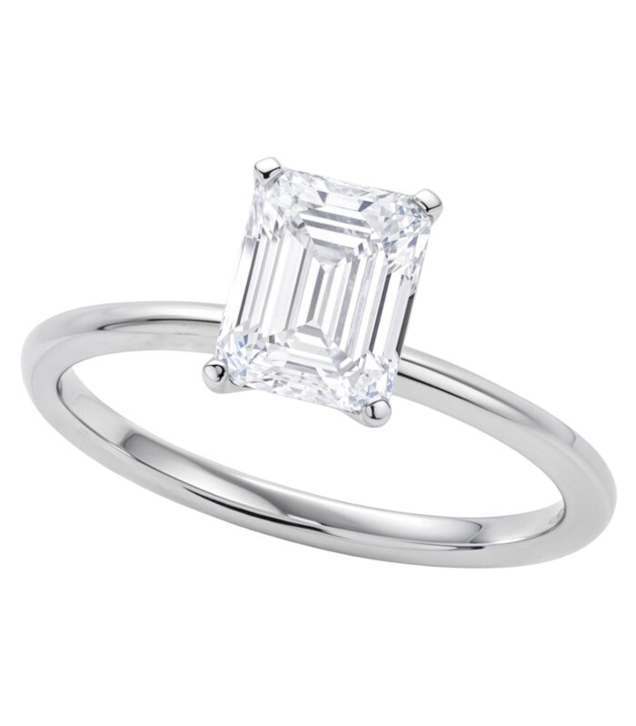 1 1/2 Carat Emerald Lab Grown IGI G/VS1 Diamond Solitaire Ring in 14K White Gold