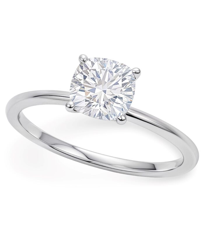 1 Carat Cushion Lab Grown IGI G/VS1 Diamond Solitaire Ring in 10K White Gold