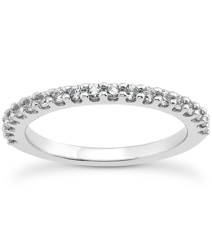 14k White Gold Shared Prong Diamond Wedding Ring Band with U Settings