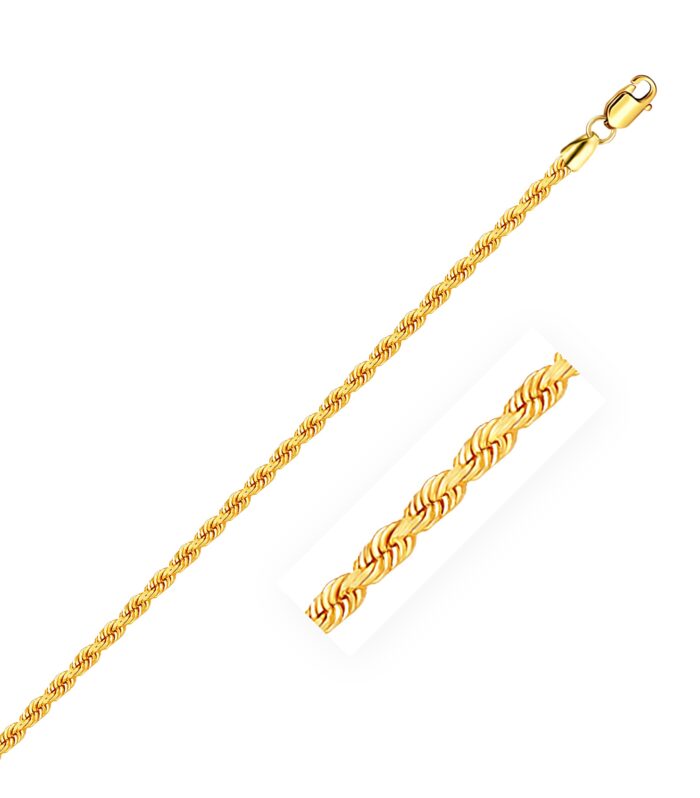 14k Yellow Gold Solid Rope Bracelet (2.50 mm)