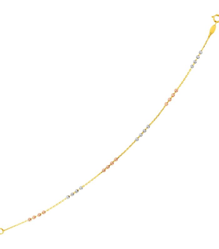 14k Tri Color Gold Station Bracelet with Textured Beads (2.10 mm)