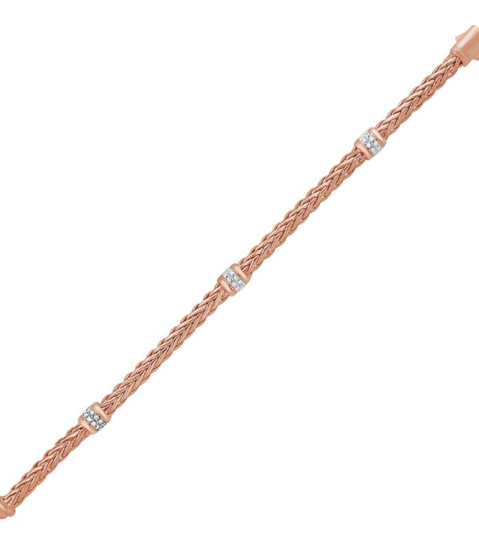 Polished Woven Rope Bracelet with Diamond Accents in 14k Rose Gold