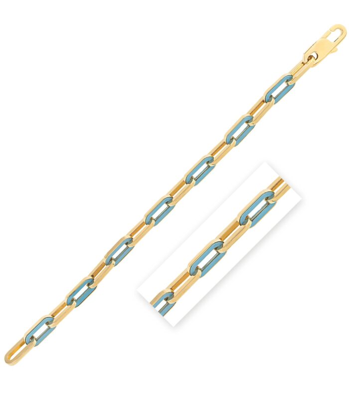 14k Yellow Gold Turquoise Paperclip Gem Link Bracelet (7.00 mm)