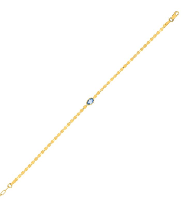 14K Yellow Gold Blue Topaz Mirrored Chain Bracelet (2.20 mm)