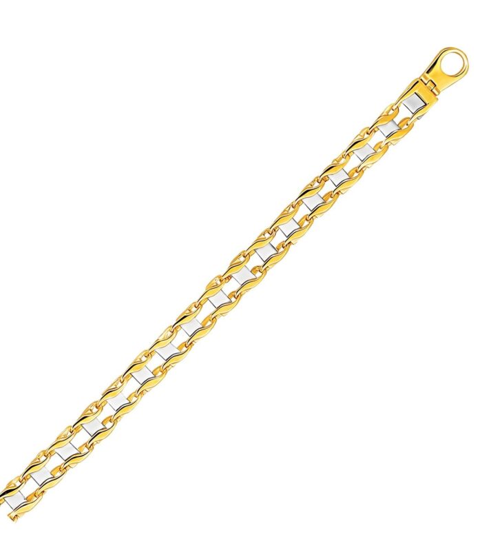 14k Two-Tone Gold Mens Bracelet with S Style Bar Links (7.85 mm)