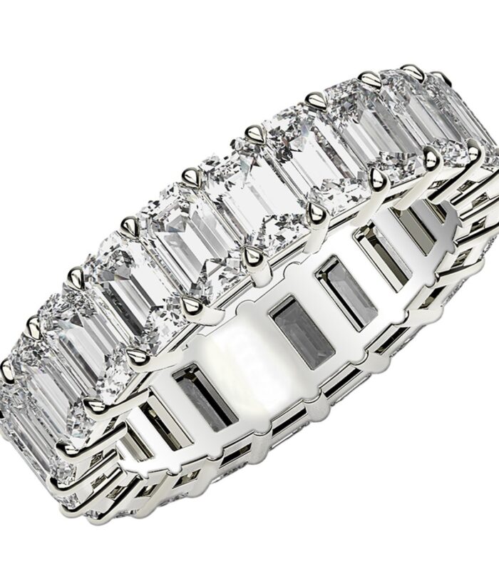 Emerald Cut Lab Grown Diamond Eternity Ring in 14k White Gold (5 cttw FG/VS2)