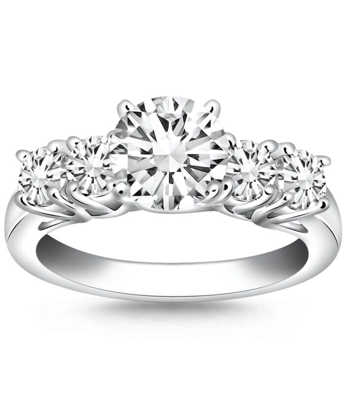 14k White Gold Five Stone Diamond Trellis Engagement Ring