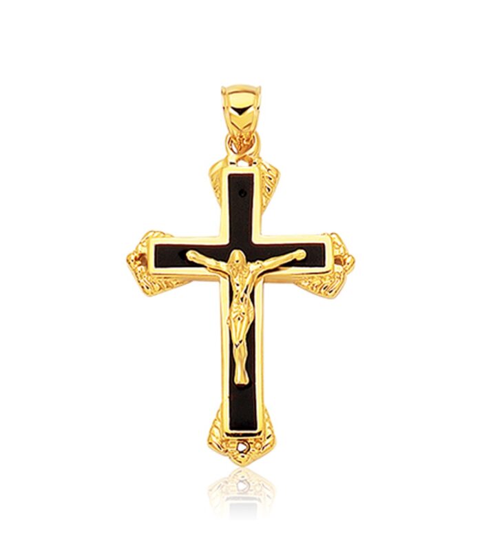 14k Yellow Gold Black Onyx Cross Pendant
