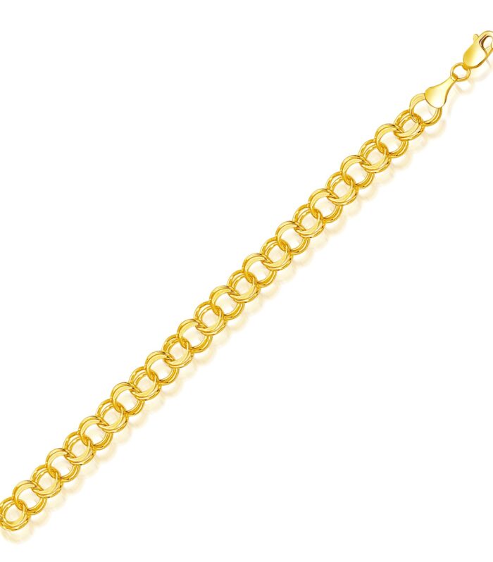14k Yellow Gold Solid Double Link Charm Bracelet (7.00 mm)