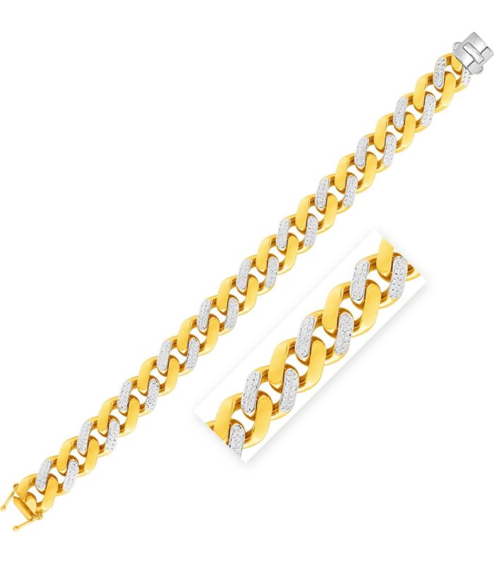 14K Two Tone Gold Alternating White Pave Lite Miami Cuban (11.50 mm)