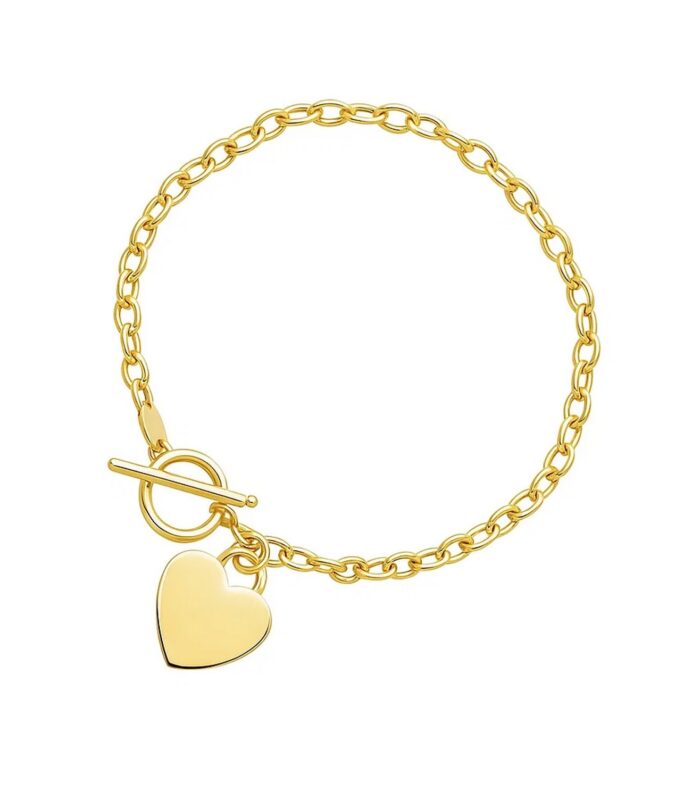 Toggle Bracelet with Heart Charm in 14k Yellow Gold (4.80 mm)