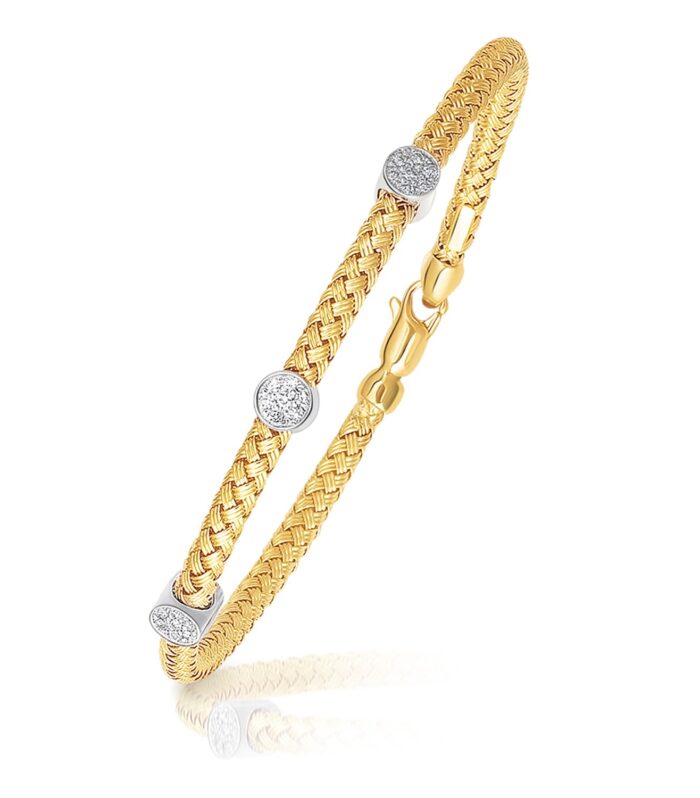 14k Two-Tone Gold Diamond Accent Station Basket Weave Bracelet (3.80 mm)