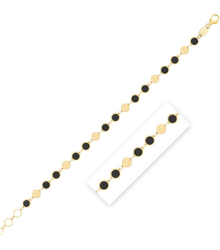 Black Onyx Gem Alternating Bracelet in 14K Yellow Gold (5.00 mm)