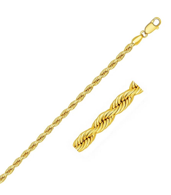 14k Yellow Gold Solid Rope Bracelet (3.00 mm)