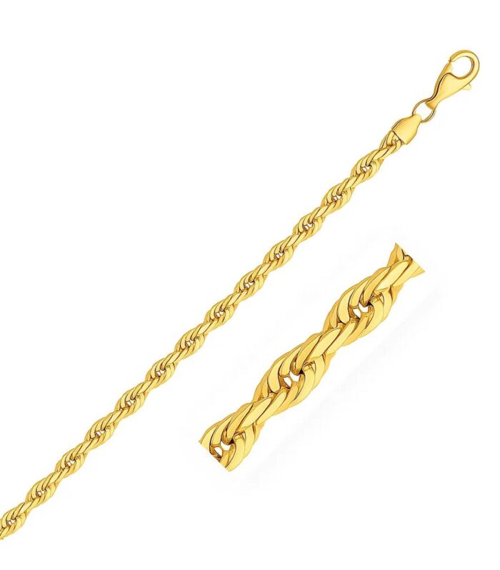 14k Yellow Gold Solid Diamond Cut Rope Bracelet (4.00 mm)