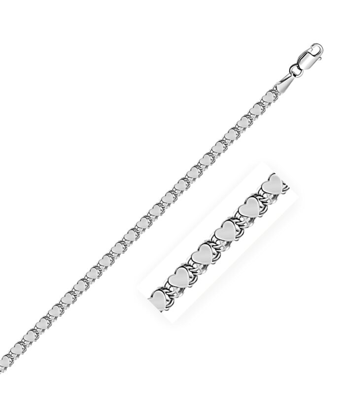 14k White Gold Heart Bracelet (3.00 mm)