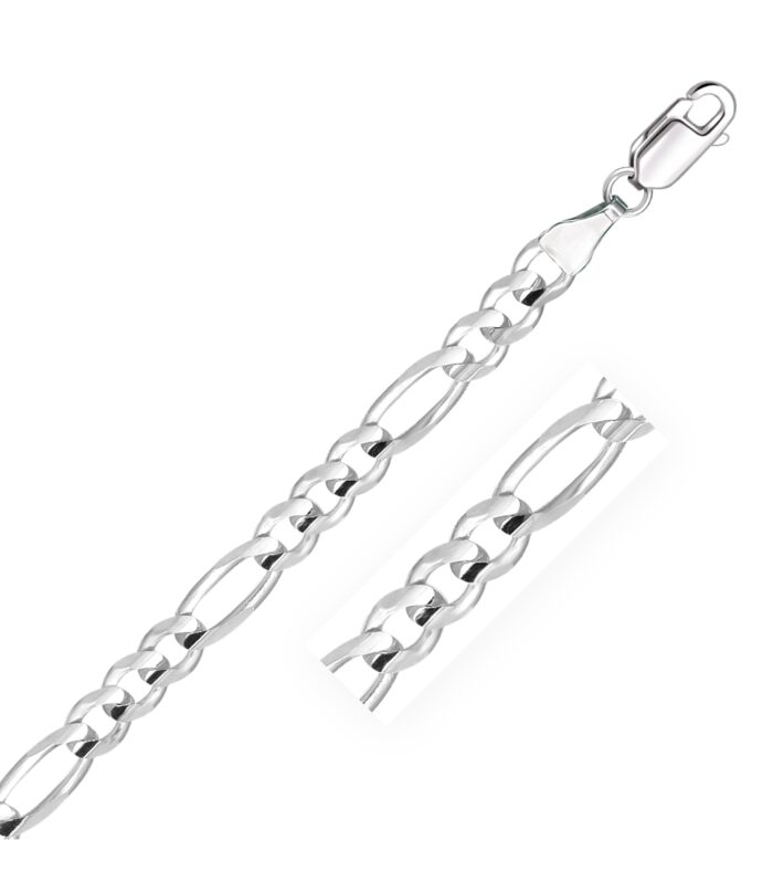 14k White Gold Solid Figaro Bracelet (6.00 mm)