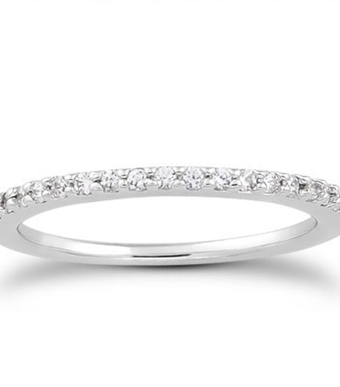 14k White Gold Slim Profile Diamond Micro Prong Diamond Wedding Ring Band