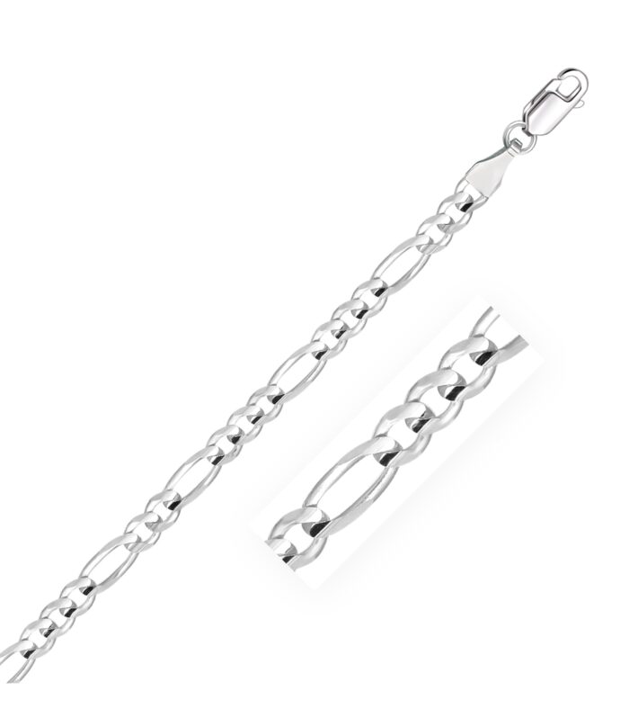 14k White Gold Solid Figaro Bracelet (4.50 mm)