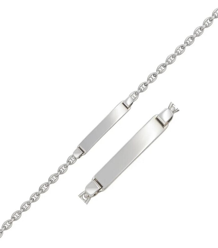 14k White Gold Figaro Chain Fancy Childrens ID Bracelet (3.30 mm)