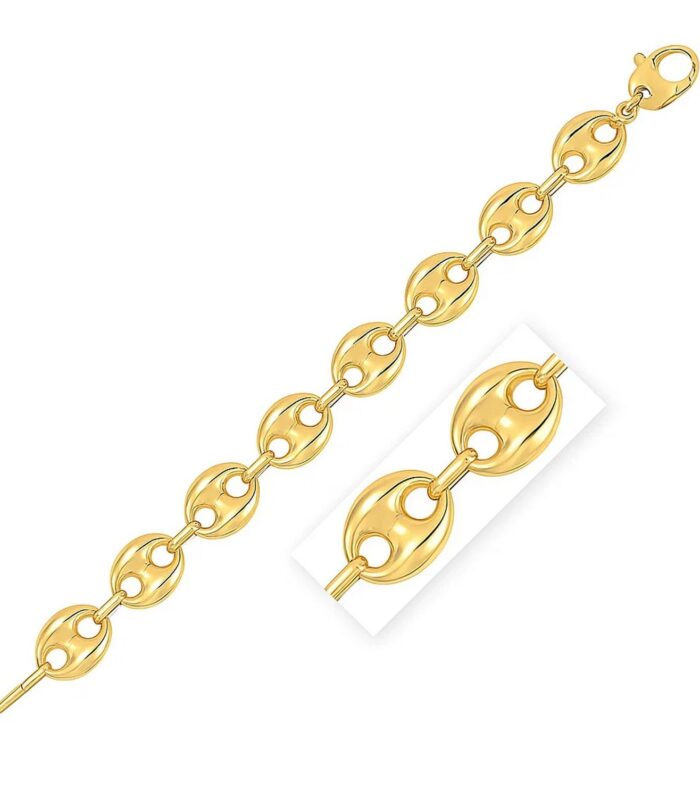 14k Yellow Gold High Polish Lite Puffed Mariner Link Bracelet  (12.00 mm)