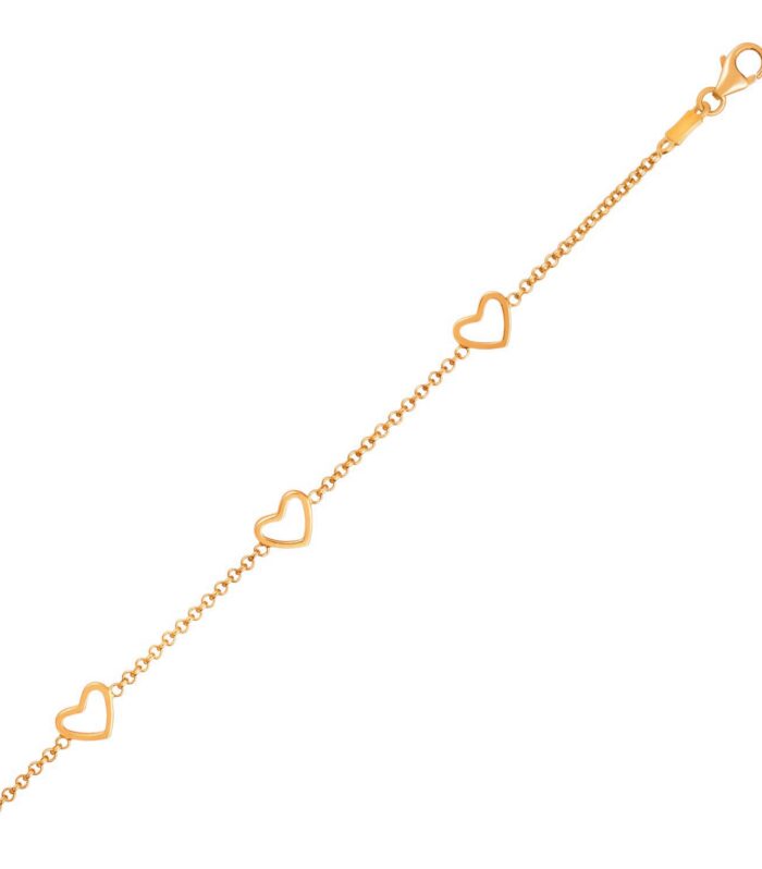 14k Yellow Gold Childrens Bracelet with Hearts