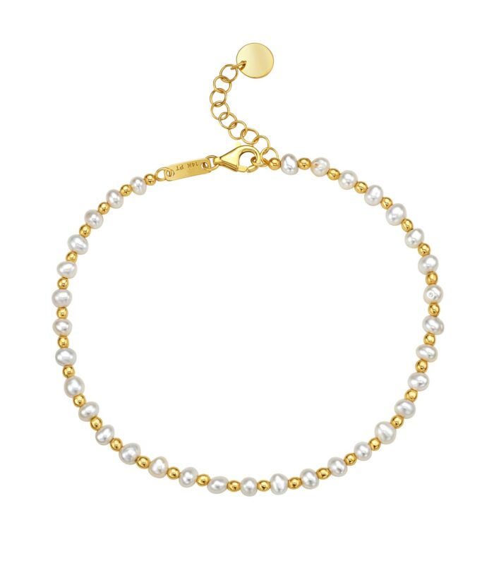 Pearl and Gold Alternating Bead Bracelet in 14K Yellow Gold