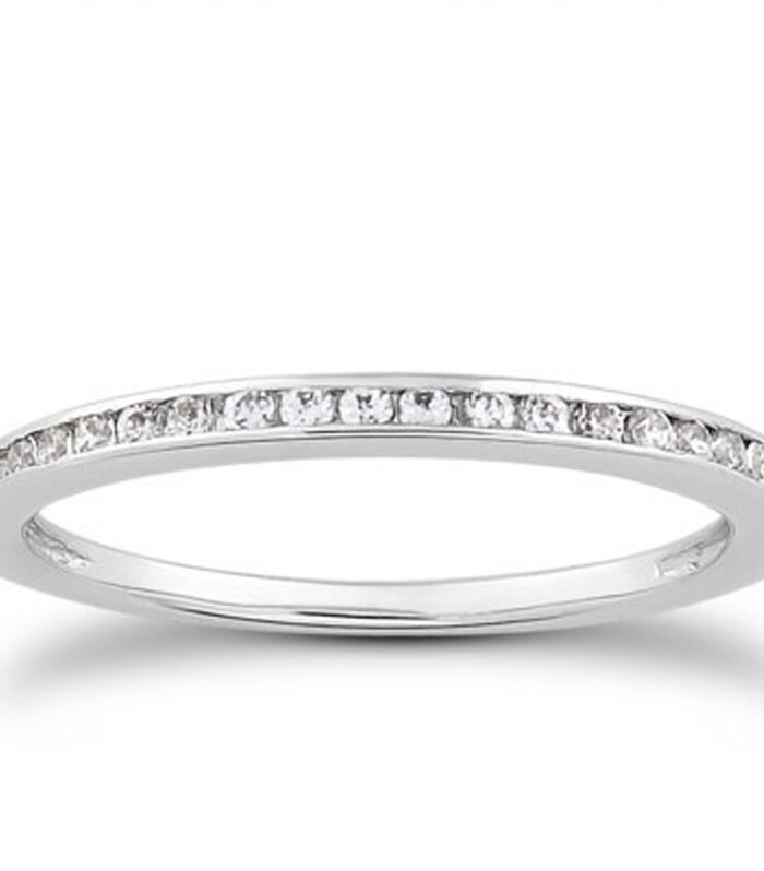 14k White Gold Slim Profile Diamond Channel Set Wedding Ring Band