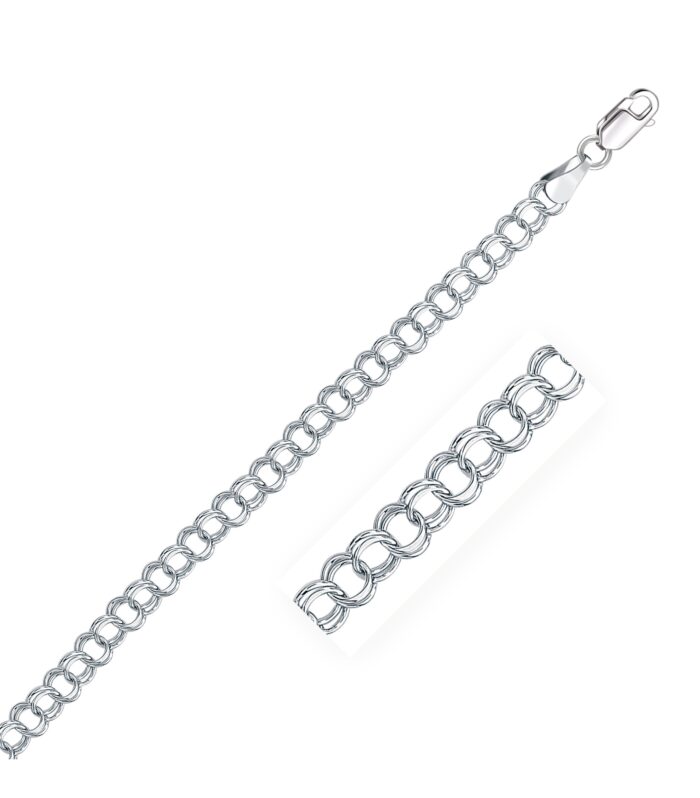 14k White Gold Solid Double Link Charm Bracelet (5.00 mm)