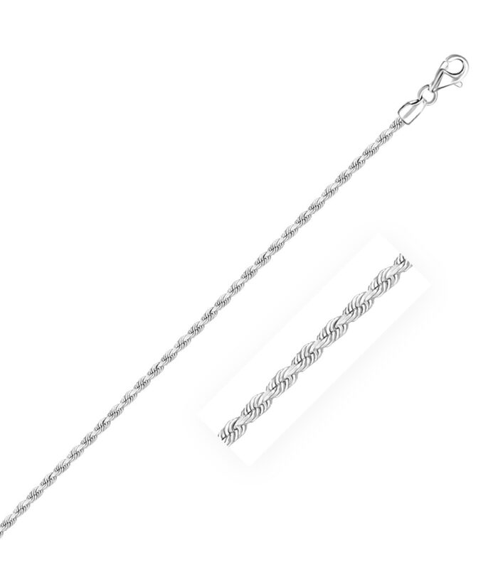 14k White Gold Solid Diamond Cut Rope Bracelet (2.00 mm)